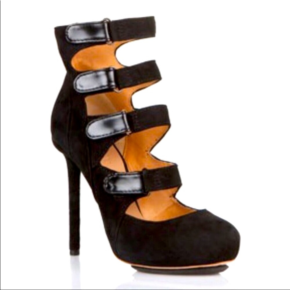 L.A.M.B....Suede Black Buckle Heels..9.5